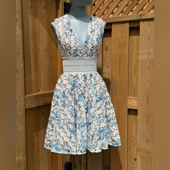 🆕 BRONX & BANCO 🧿 NWOT Amsonia Blue White Floral Embroidered Dress Sz AU8 US4 - Picture 2 of 15